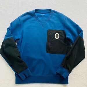 Coach New York Mixed Media Royal Blue Black Crew Sweatshirt Zip Pocket | Small